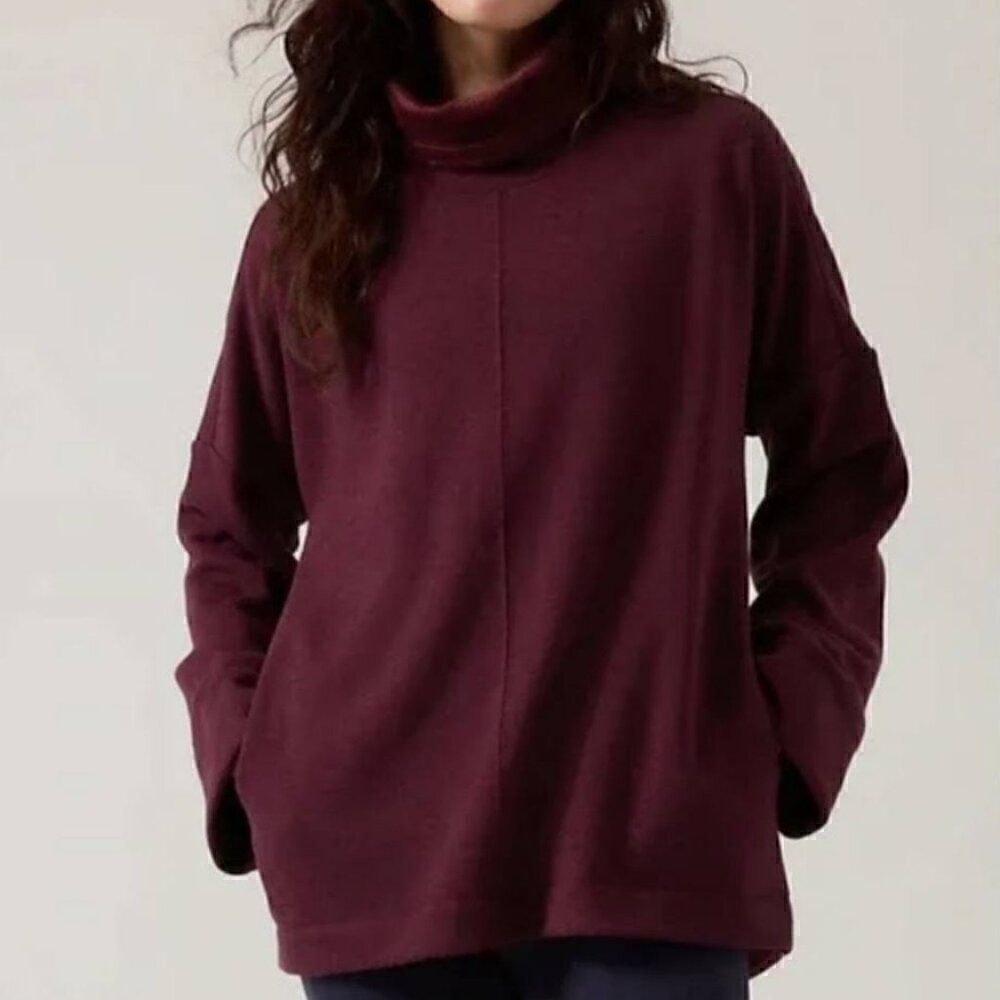 Athleta Kozy Karma Funnel Neck Sweatshirt Size XS Burgundy Maroon Cozy Oversized
